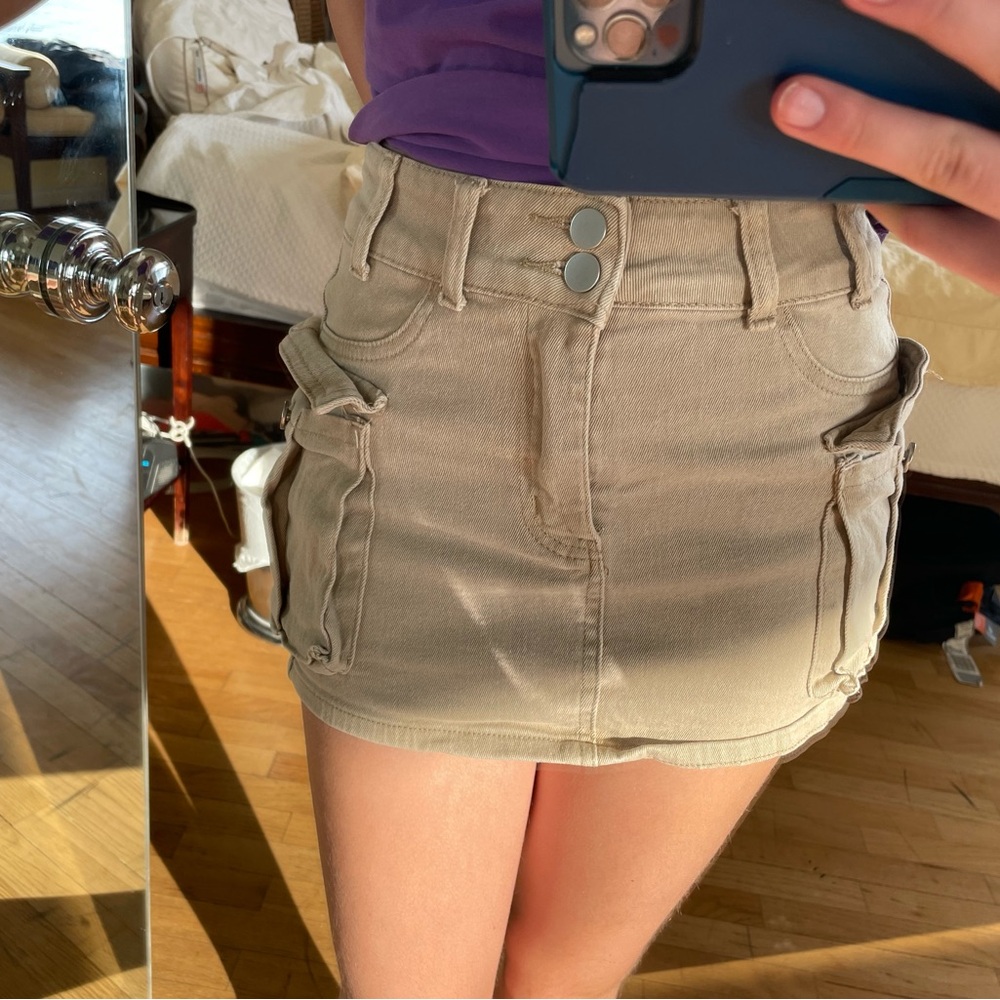 Beige Cargo Mini Skirt